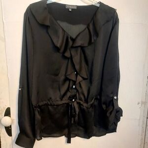 Elementz Black Ruffle-Front Drawstring Blouse XL NWT